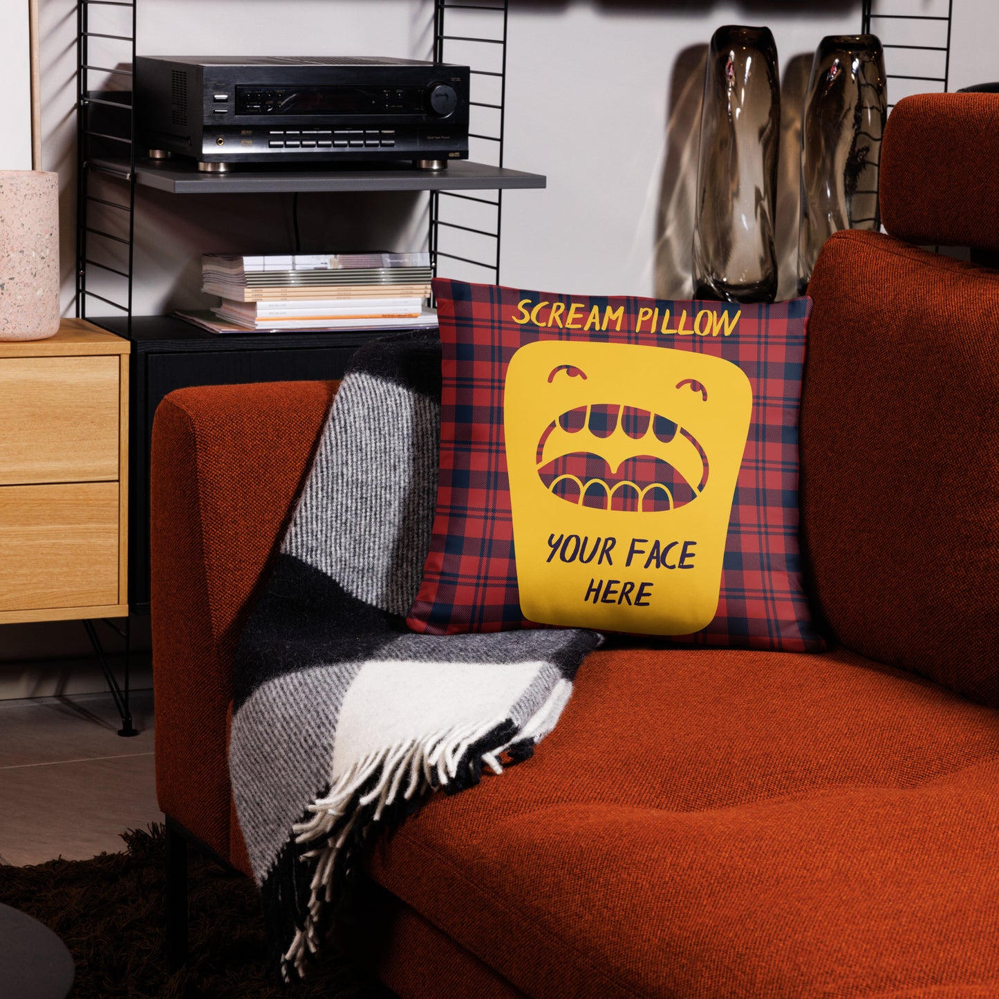 Scream Pillow - Red Tartan