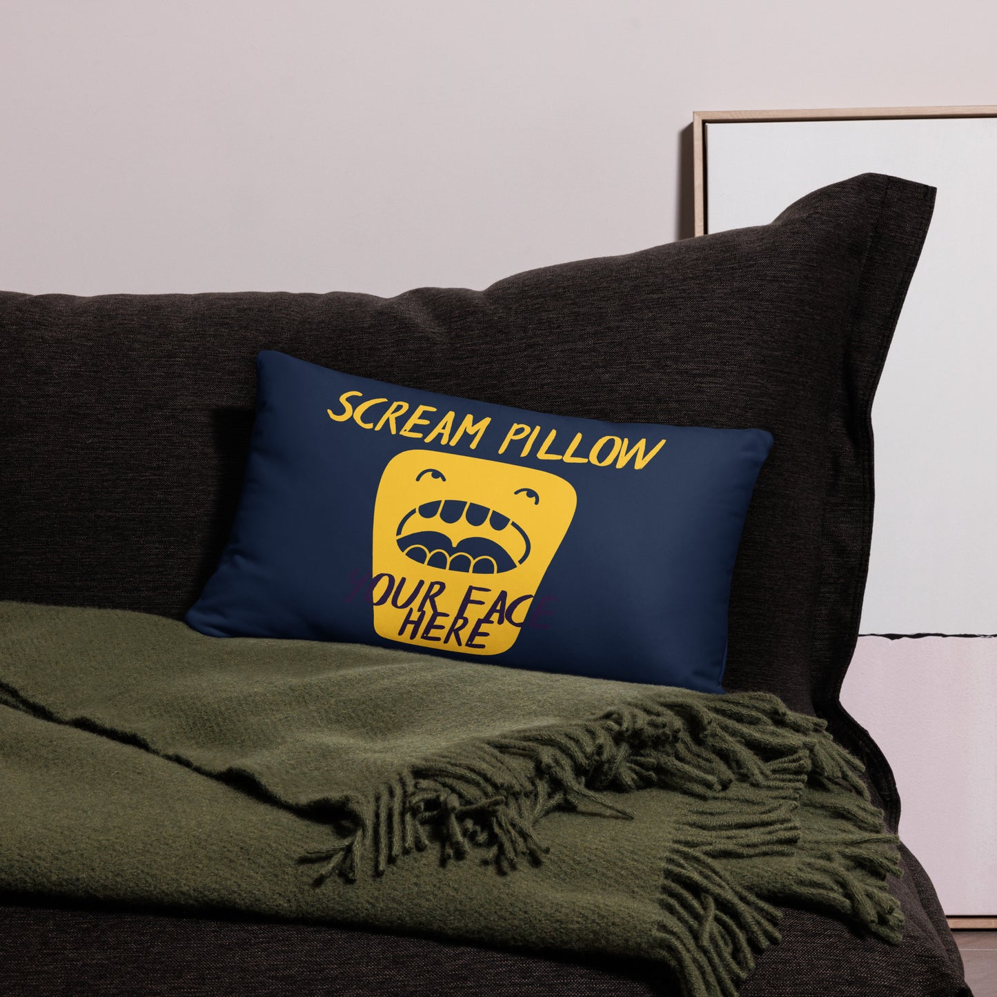 Scream Pillow - Navy and Yellow