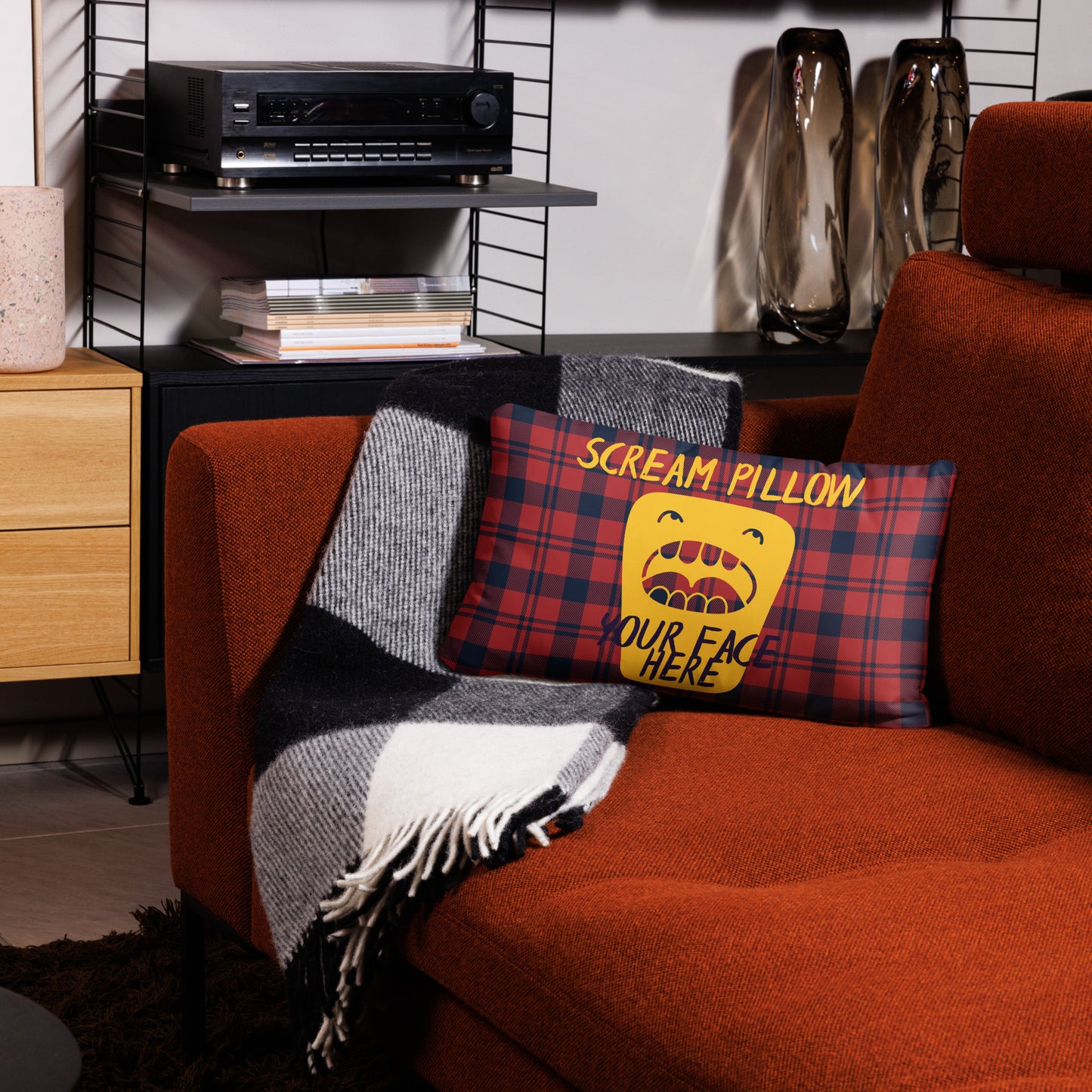 Scream Pillow - Red Tartan