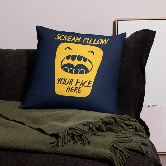 Scream Pillow - Navy and Yellow