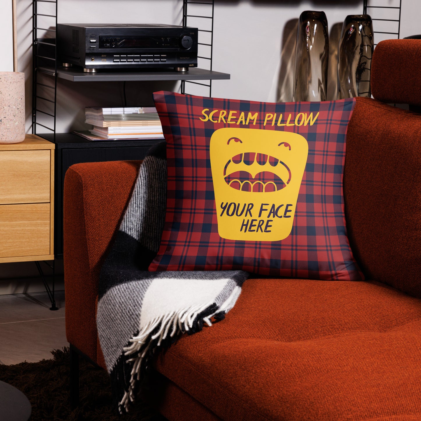 Scream Pillow - Red Tartan